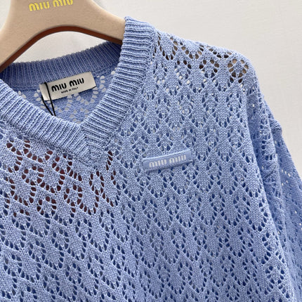 MIUMIU 26S V-NECK OPENWORK KNIT SWEATER 1299