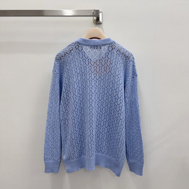 MIUMIU 26S V-NECK OPENWORK KNIT SWEATER 1299
