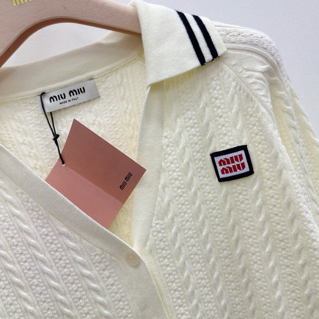 MIUMIU 26S CABLE-KNIT COLLAR CARDIGAN 1257