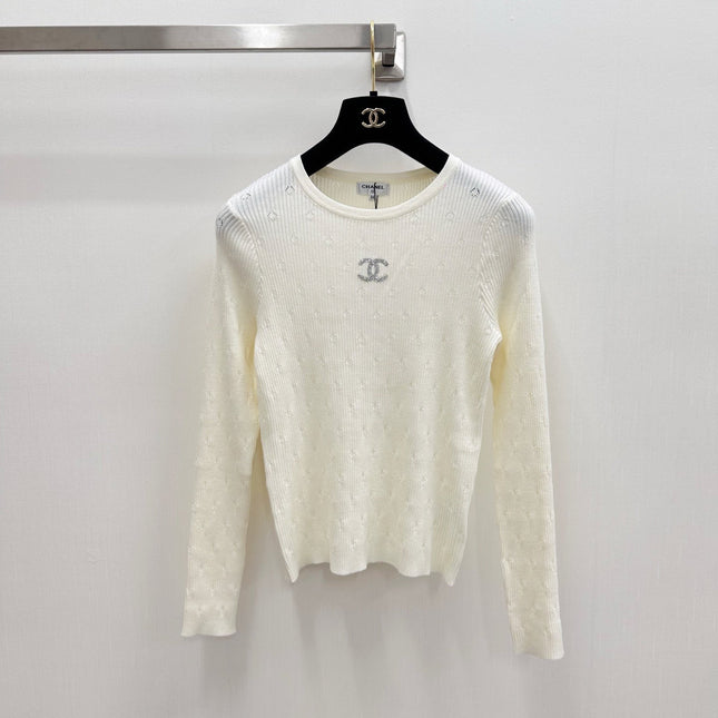 CHANEL 26S FLORAL-EMBROIDERED RIBBED KNIT TOP 1662