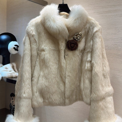 CHANEL 25S SNOW RABBIT FUR COAT 497