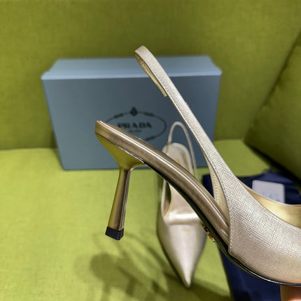 PRADA 25S SLINGBACK HIGH HEELS 75 MM IN GOLD SHEEPSKIN