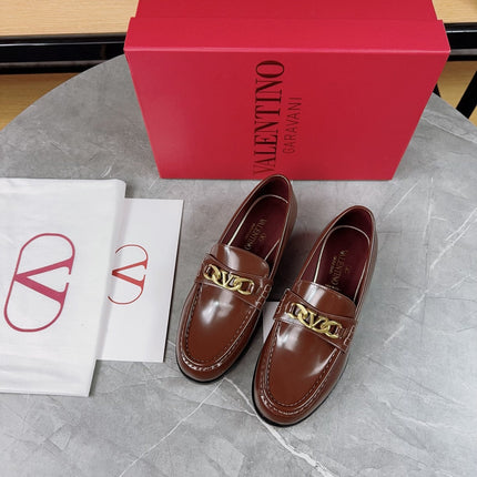 VALENTINO 26S LOAFERS IN BROWN CALFSKIN WITH GOLD HARDWARE