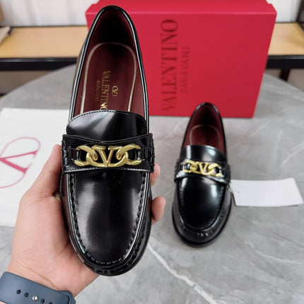 VALENTINO 26S LOAFERS IN BLACK CALFSKIN WITH GOLD HARDWARE