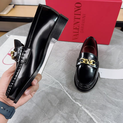 VALENTINO 26S LOAFERS IN BLACK CALFSKIN WITH GOLD HARDWARE