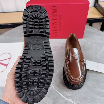 VALENTINO 26S PLATFORM LOAFERS IN BROWN CALFSKIN