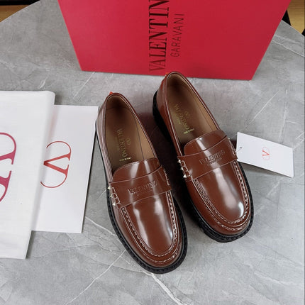 VALENTINO 26S PLATFORM LOAFERS IN BROWN CALFSKIN