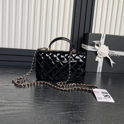 CHANEL 25S MINI FLAP BAG 20 IN BLACK PATENT CALFSKIN GOLD HARDWARE