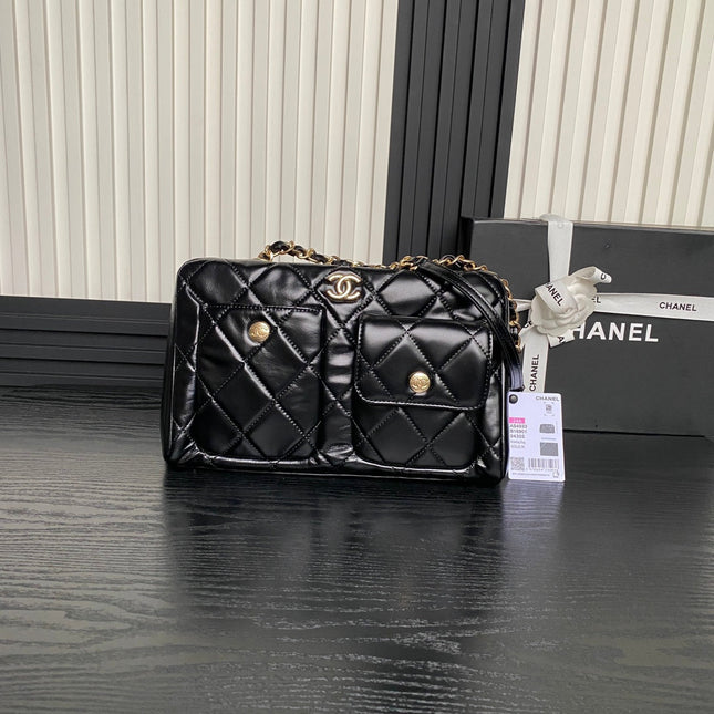 BOWLING BAG 29 IN BLACK SHINY CALFSKIN GOLD HARDWARE