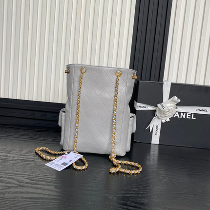 CRUISE DRAWSTRING BACKPACK 24 IN GREY LAMBSKIN GOLD-TONE METALLIC