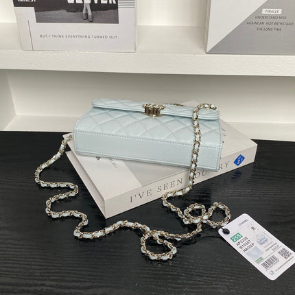 CHANEL 25S KELLY BAG 19 IN POWDER BLUE CALFSKIN GOLD HARDWARE