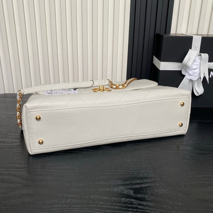 CHANEL 25S TOP HANDLE SHOULDER BAG 37 IN CREAM WHITE CALFSKIN WITH GOLD HARDWARE