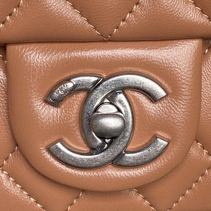 CHANEL 25S FLAP BAG 20 IN DARK CARAMEL CALFSKIN SILVER HARDWARE