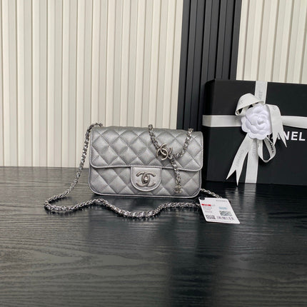 CHANEL 25S FLAP BAG 20 IN DARK GRAY CALFSKIN