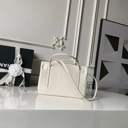 CHANEL 26S SMALL PREPPY COCO FLAP BAG 22 IN IVORY WHITE GRAINED CALFSKIN GOLD HARDWARE