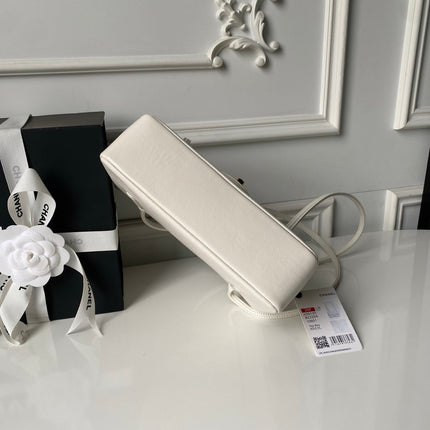 CHANEL 26S SMALL PREPPY COCO FLAP BAG 22 IN IVORY WHITE GRAINED CALFSKIN GOLD HARDWARE