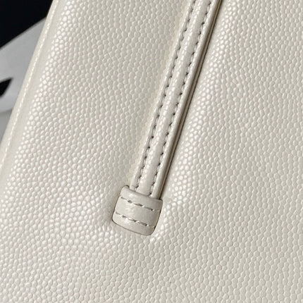 CHANEL 26S SMALL PREPPY COCO FLAP BAG 22 IN IVORY WHITE GRAINED CALFSKIN GOLD HARDWARE