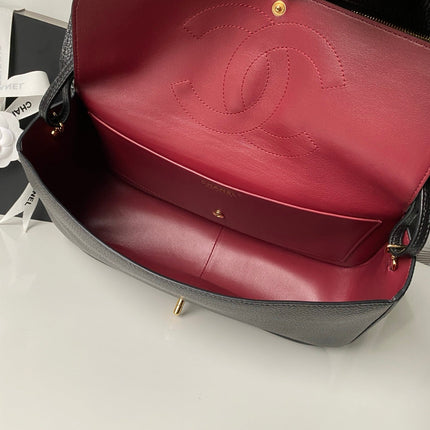 CHANEL 26S CC LOGO SHOULDER BAG 32 IN BLACK GRAINED CALFSKIN