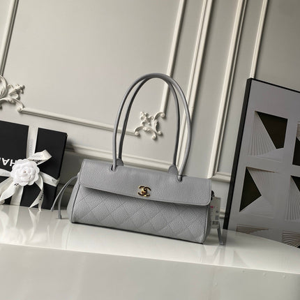 CHANEL 26S BOWLING BAGUETTE BAG 30CM IN GREY CAVIAR CALFSKIN