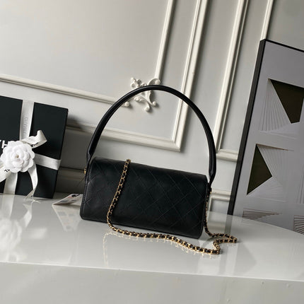 CHANEL 26S BARREL CLUTCH WITH CHAIN 23 IN BLACK QUILTED CALFSKIN GOLD HARDWARE