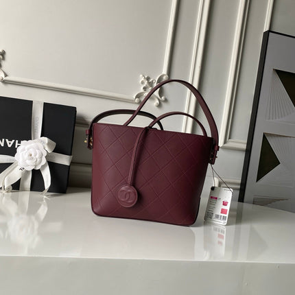 CHANEL 26S BUCKET SHOULDER BAG 27 IN BURGUNDY RED LAMBSKIN GOLD HARDWARE