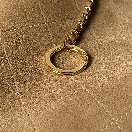 CHANEL 26S BUCKET SHOULDER BAG 27 IN CAMEL BROWN SUEDE AND CALFSKIN GOLD HARDWARE