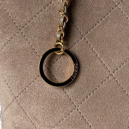 CHANEL 26S BUCKET SHOULDER BAG 27 IN TAUPE BROWN SUEDE AND CALFSKIN GOLD HARDWARE