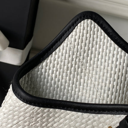 CHANEL 26S MAXI SHOPPING BAG 28 IN WHITE RAFFIA AND BLACK CALFKIN GOLD HARDWARE