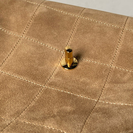 CHANEL 26S CLASSIC FLAP MEDIUM 39 IN LIGHT BROWN QUILTED SUEDE AND CALFSKIN GOLD HARDWARE