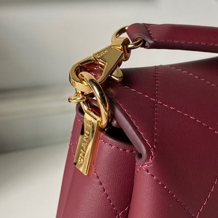 CHANEL 26S HOBO BAG SMALL 23 IN BURGUNDY RED QUILTED LAMBSKIN GOLD HARDWARE
