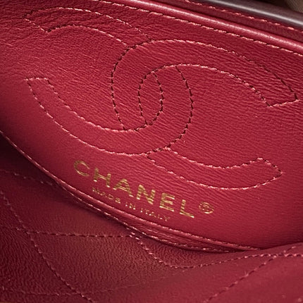 CHANEL 26S HOBO BAG SMALL 23 IN BURGUNDY RED QUILTED LAMBSKIN GOLD HARDWARE