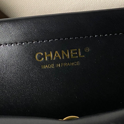 CHANEL 26S TOP HANDLE BAG 30 IN BLUE DENIM AND BLACK CALFSKIN GOLD HARDWARE