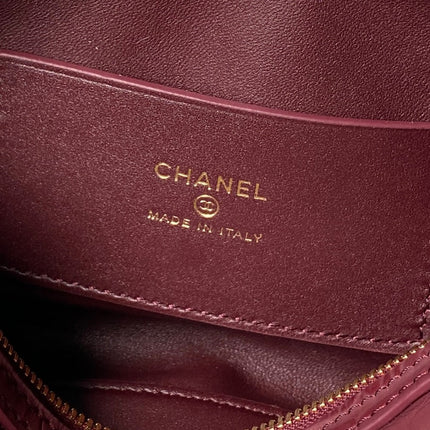 CHANEL 26S MINI TIMELESS CLASSIC BARREL BAG 19 IN BURGUNDY RED CROCODILE-EMBOSSED PATENT CALFSKIN GOLD HARDWARE