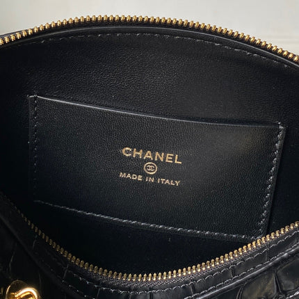 CHANEL 26S MINI TIMELESS CLASSIC BARREL BAG 19 IN BLACK CROCODILE-EMBOSSED PATENT CALFSKIN GOLD HARDWARE