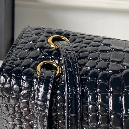 CHANEL 26S CC LOGO SHOULDER BAG 32 IN BLACK CROCODILE-EMBOSSED CALFSKIN GOLD HARDWARE