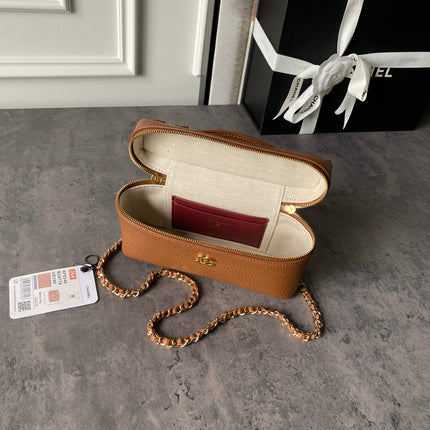 CHANEL 26S VANITY BAG 19 IN CARAMEL BROWN CAVIAR CALFSKIN GOLD HARDWARE