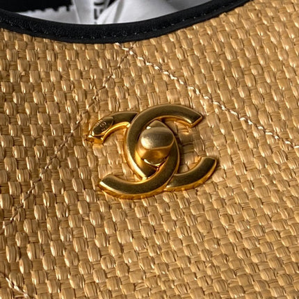 CHANEL 26S MAXI SHOPPING BAG 47 IN BEIGE  RAFFIA GOLD HARDWARE