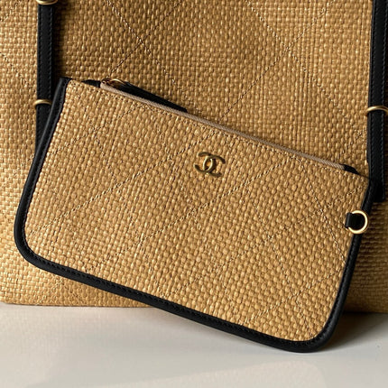 CHANEL 26S MAXI SHOPPING BAG 47 IN BEIGE  RAFFIA GOLD HARDWARE