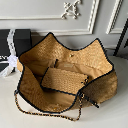 CHANEL 26S MAXI SHOPPING BAG 59 IN BEIGE RAFFIA GOLD HARDWARE
