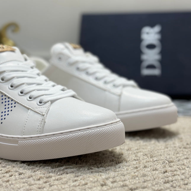 CD LOW TOP BASIC SNEAKER WHITE AND COBALT CALFSKIN