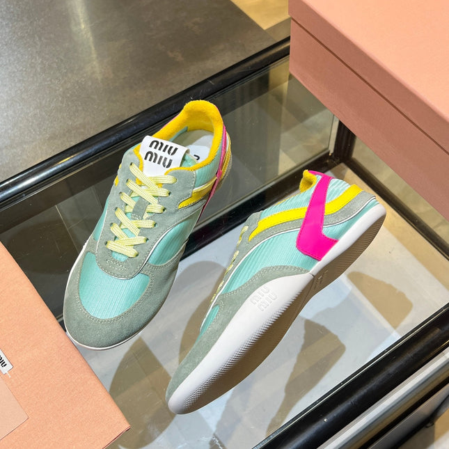 MIUMIU 26S SNEAKERS IN MULTICOLOR FABRIC AND SUEDE