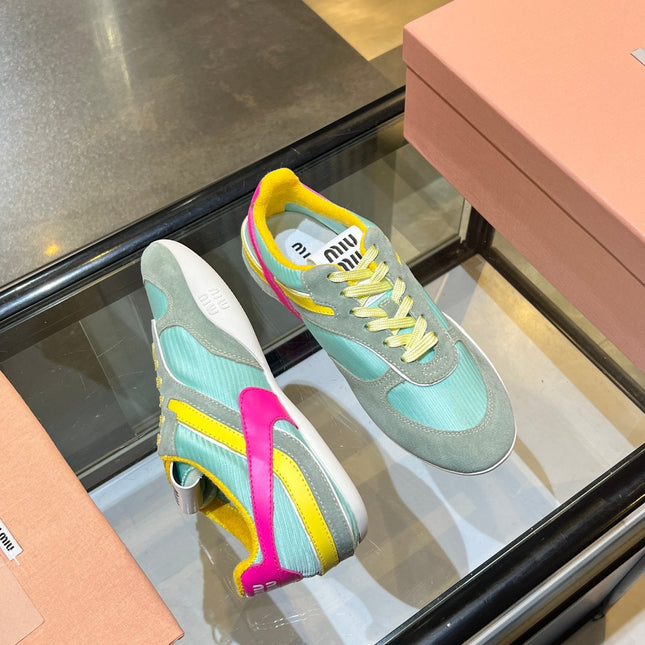 MIUMIU 26S SNEAKERS IN MULTICOLOR FABRIC AND SUEDE