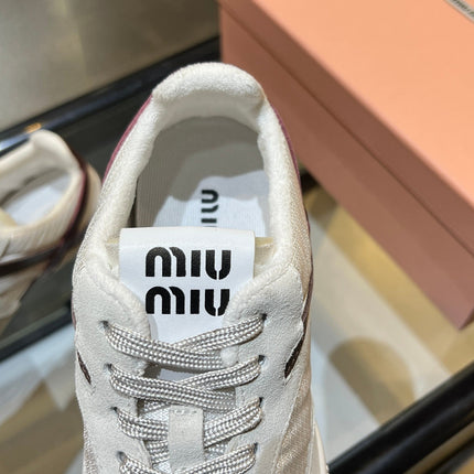 MIUMIU 26S SNEAKERS IN LIGHT BEIGE FABRIC AND SUEDE