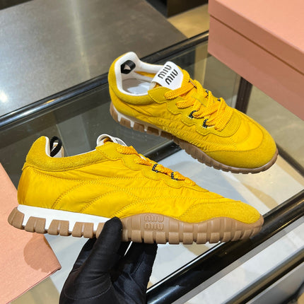 MIUMIU 26S SNEAKERS IN YELLOW FABRIC AND SUEDE