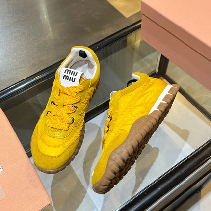 MIUMIU 26S SNEAKERS IN YELLOW FABRIC AND SUEDE