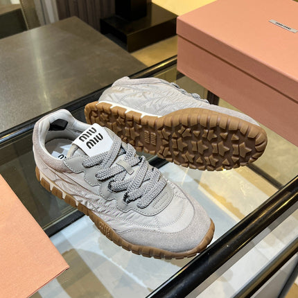 MIUMIU 26S SNEAKERS IN GRAY FABRIC AND SUEDE