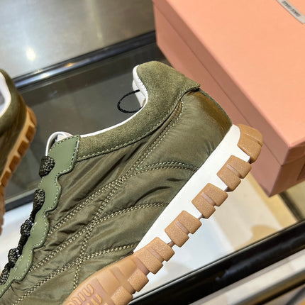 MIUMIU 26S SNEAKERS IN ARMY OLIVE FABRIC AND SUEDE