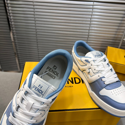 FENDI MATCH LOW TOPS IN CERULEAN BLUE MIX WHITE CALFSKIN AND MESH
