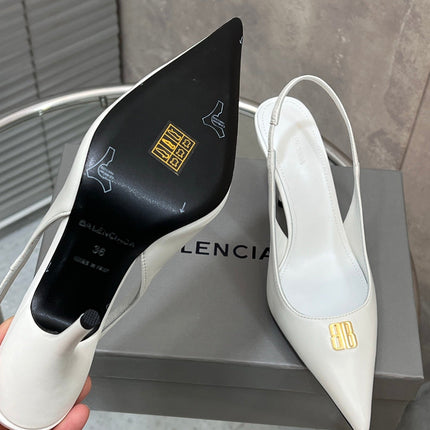 BALENCIAGA 25S HIGH-HEEL SLINGBACK 85 MM IN WHITE COW LEATHER WITH GOLD HARDWARE