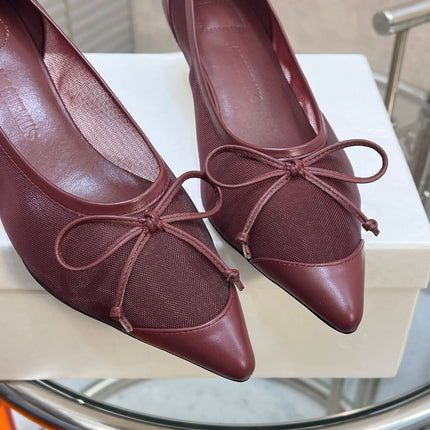 JACQUEMUS 26S HIGH HEELS 45 MM IN DARK RED MESH FABRIC AND CALFSKIN